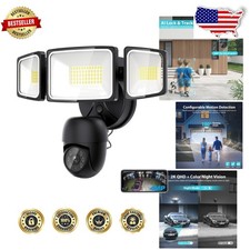 Outdoor Floodlight Camera 2K HD 360  View AI Tracking Color Night Vision Alexa