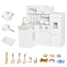 Childrens Electronic Cooking Kitchen Toy w/ Microwave Fridge Cabinets White