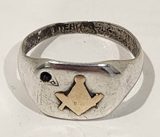 RARE Antique Early 1900s Mens Masonic Ring Sterling/10k Gold