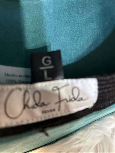 Chida Frida Hat Retails$165. Teal Western Womens Sz L Tooled Mexican Cowboy Wood - Picture 11 of 14