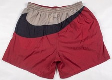 Vintage 1990s Nike Big Swoosh Maroon Red Tan Nylon Shorts Men's Size MED/LRG