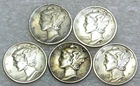 1941 x 2, 1942-D, 1943-S, 1944 MERCURY Dime Nice lot of 5 coins in saflip #W264