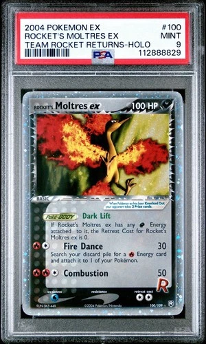 2004 POKEMON EX TEAM ROCKET RETURNS #100 ROCKET'S MOLTRES EX-HOLO PSA 9