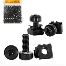 45-Pack M6 x 16mm Rack Mount Cage Nuts, Screws, Washers, Black, Server Cabinet