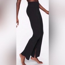 Athleta Barre Skinny Flare Pants Black Ankle Slit High Rise Pull On Xs Petite