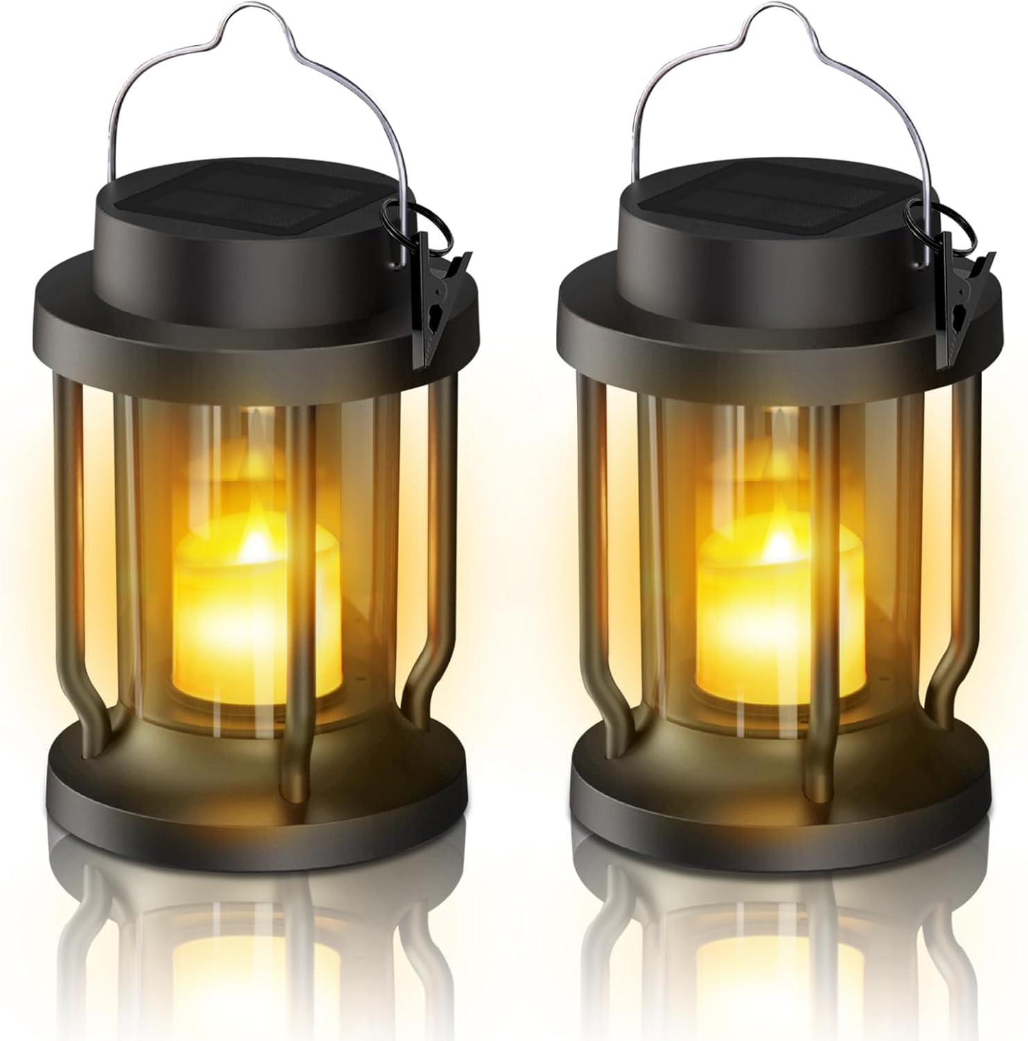 Solar Lantern 2 Pack Flickering Flame Solar Lights Outdoor Waterproof Garden