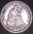 1854 SEATED LIBERTY QUARTER 25C , XF/AU