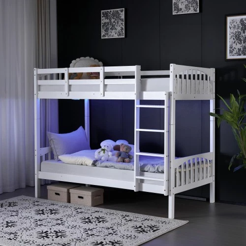 Solid Wood Bunk Bed Twin Over Twin Convertible to 2 Beds Modern Bunk Bed White