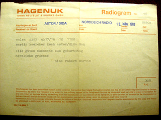 Radiogramm ! Norddeich Radio an ASTOR / DIDA ! 13.3.1983 !! ANSEHEN !!