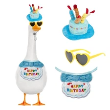 Porch Goose Outfits, 3 Pcs Happy Birthday for 23" 17" Cement Goose Clothes for