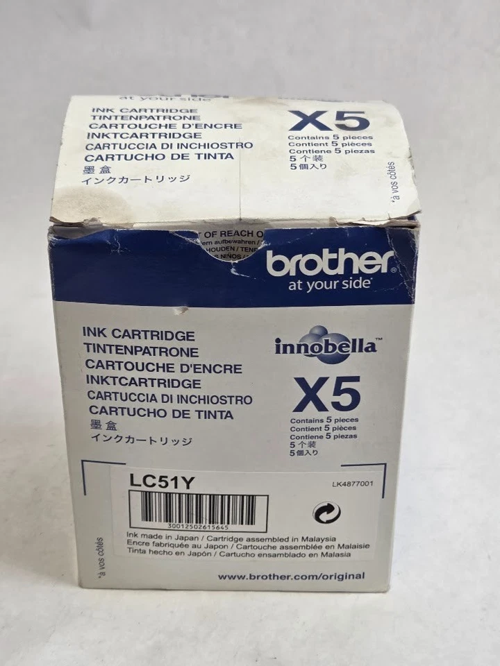 5 x Genuine Brother LC51Y Yellow Amarillo Jaune Ink Cartridge Date: Feb 2013 - Image 4 of 4