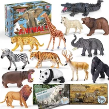 13 Pack Wild Animal Toys with Educational Booklet and Gift Box, Realistic Safari
