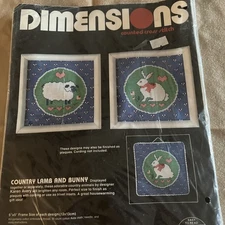 Vtg 1986 Dimensions Cross Stitch Kit 3604 Country Lamb Bunny Karen Avery Unused