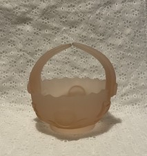Vintage Pink Frosted Satin Imperial Glass Dish Bowl Basket Split Handle 4 5/8”