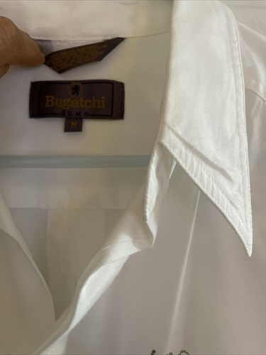Bugatchi UOMO dressy Rayon Long Sleeve White With Embroidery Shirt Med Excellent - Picture 2 of 7
