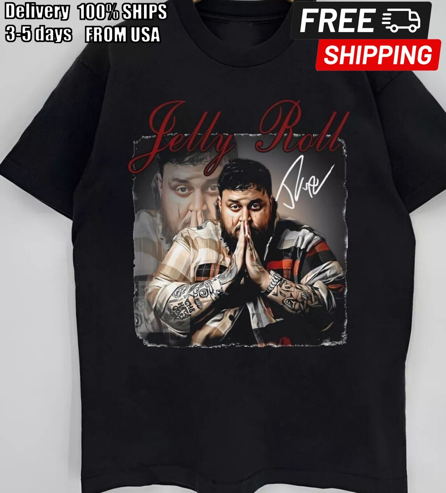 Hot Jelly Roll Singer Shirt Rare Black S-2345XL Shirt