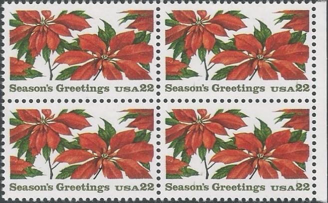 Block of 4 stamps - Scott 2166 - 22 cent - Season's