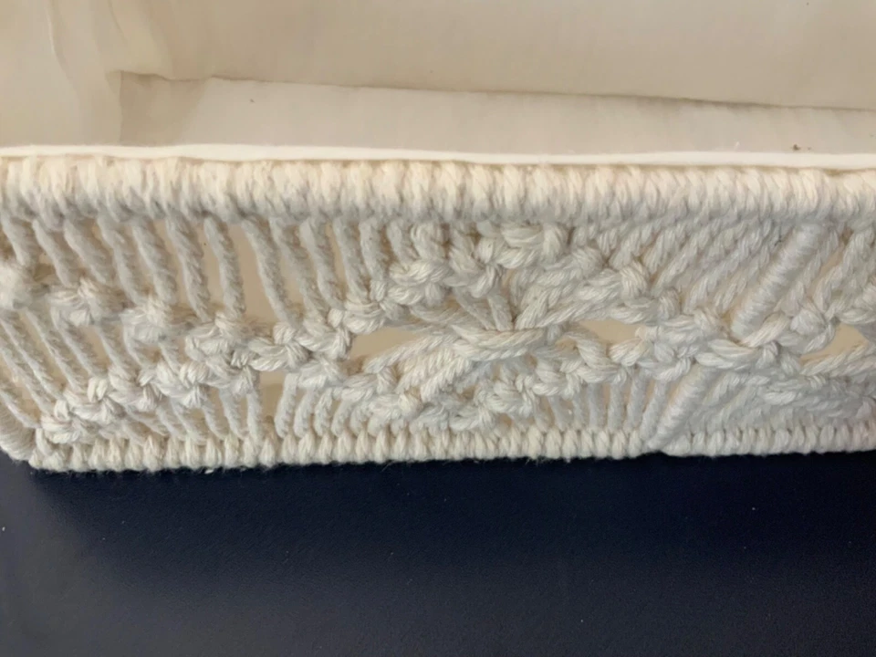 Macrame Baskets & Tissue Holder Set - Woven, Lined NEW Set of 3 - Image 4 of 4