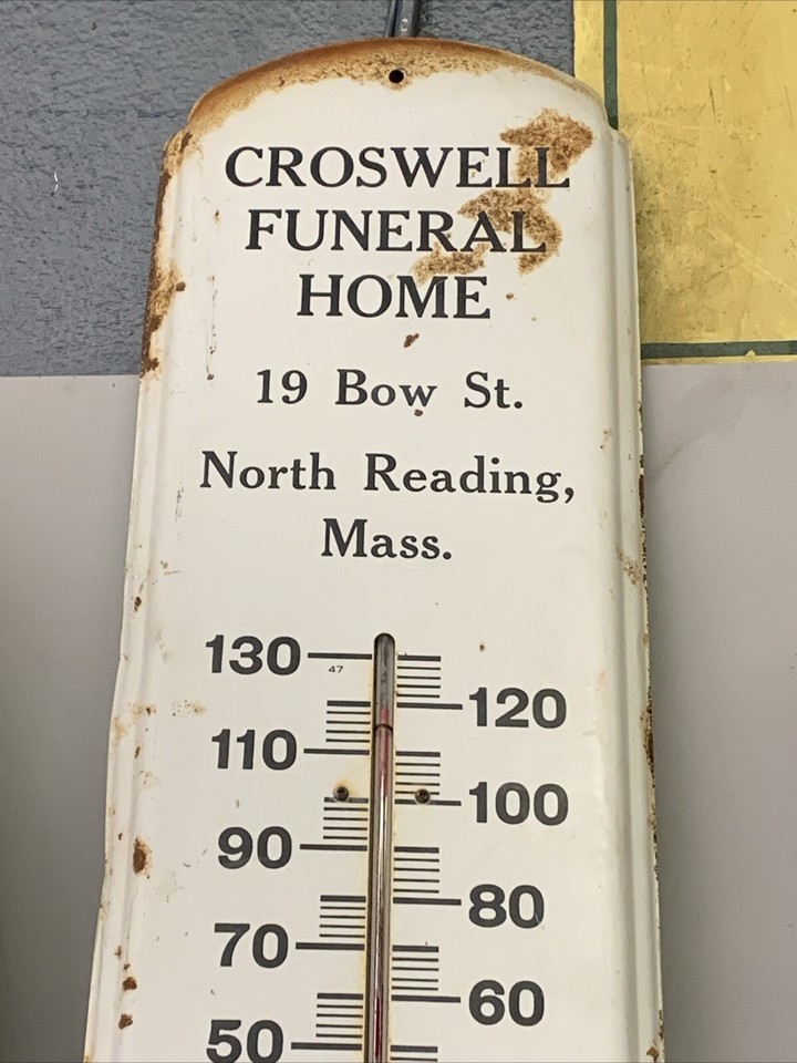 Vintage Outdoor Thermometer Advertising Croswell Funeral Home N Reading