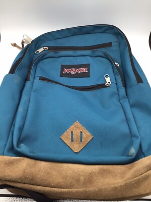 green and brown jansport backpack JanSport Green Backpack Brown Suede Leather Bottom School Travel Nice  Condition