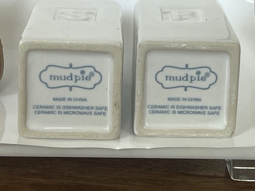 Mud Pie Splatter Salt & Pepper Shakers w Seagrass Caddy 3 Pc Set Coastal - Picture 4 of 6