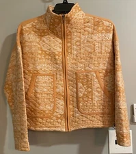 LIV Outdoor Jacket Abby Paisley Quilted Button Up Mock Neck Cotton Blend Medium