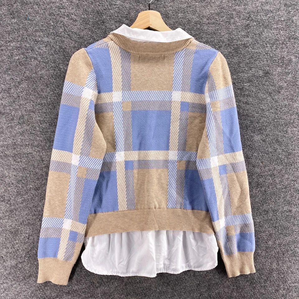 Suéter Pullover Absolutely Famous Mujer M Medio Azul Cuadros Cuello en V Tejido Rayón Foto 2 de 4