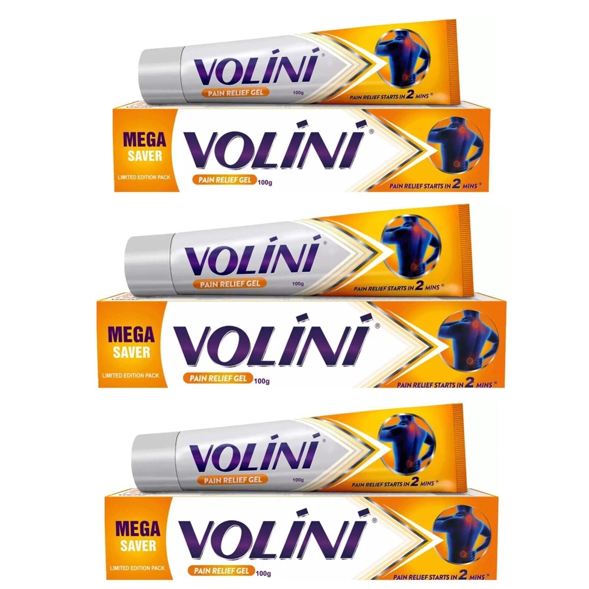 3 X Volini Gel for Pain Relief GEL Pack of 3 X 100 gm Each Long Expiry