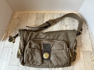 Vtg KIPLING Gray Shoulder Bag Size Med. W/ Metal Monkey Keychain/Fob/Charm