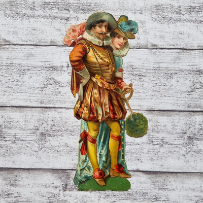 um 1900 Mann Frau Paar Mode Hut Victorian Glanzbild Prägedruck Ephemera Vintage
