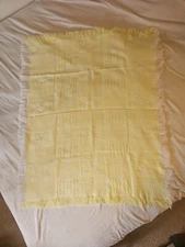 Baby Receiving Throw Blanket Knitted Knit Yellow White 37x46" Geometric Checker