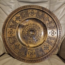 A huge wooden plate. Metal inserts. Rare. 55-58 cm