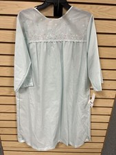 NWT Carole USA Button Back Hospital Gown Medium Blue Embroidered Neck Line 1447