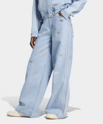 adidas ワイドパンツ JN3020 2XL ブルー Adidas Denim Rhinestone Pants Womens - Blue / JN3020