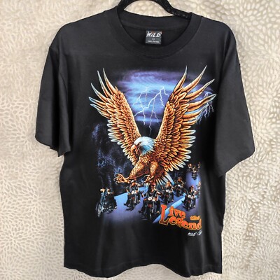 Wild Mens Black Eagle Bikers Lightning Graphic T shirt Size Large 100% Cotton