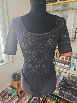 CACH'E  Stretch Sheer Lace Thong Bodysuit Size Small