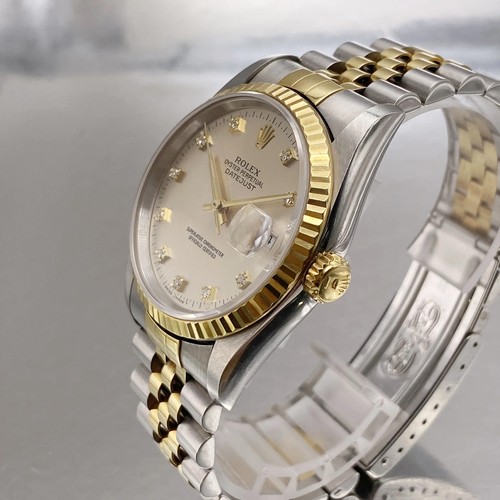 Rolex Datejust 36mm 16233 Jaune Acier Doré Diamant Argent Cadran Automatic Watch - Photo 4 sur 7