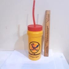 VINTAGE ROAD RUNNER "ALWAYS OPEN" GAS STATION PLASTIC CUP WITH LID & STRAW