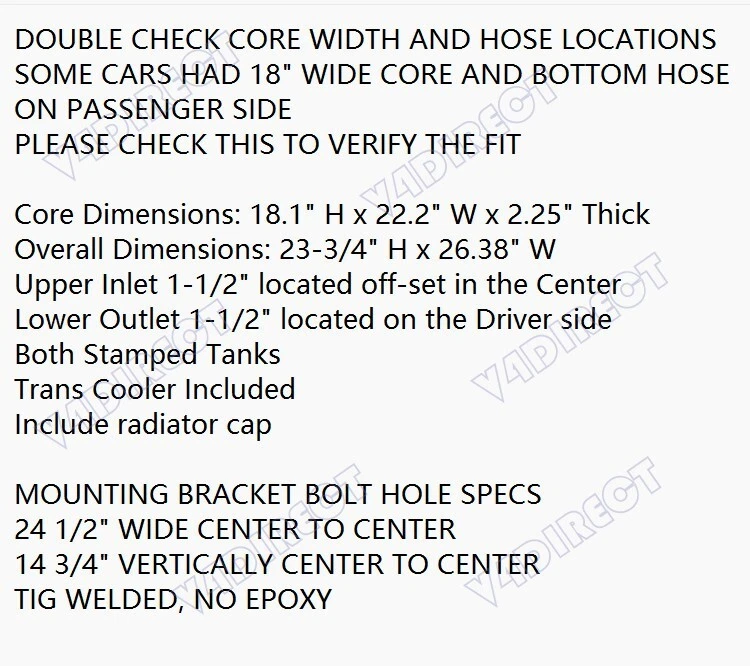 NUEVO RADIADOR ALUMINIO 22" NÚCLEO ANCHO 3 FILAS 63 64 65 66 67 68 69 COCHES DODGE MOPAR Foto 2 de 4