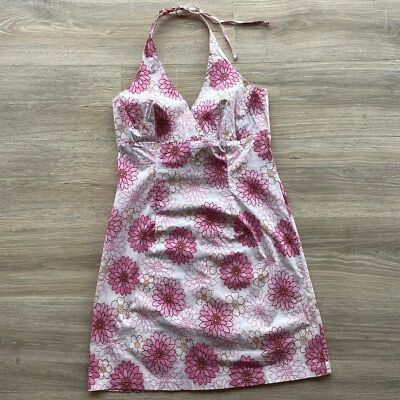 Y2K Vintage Pink & White Floral Halter Dress Daisy Kawaii 2000s Sundress Preppy 