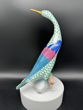 HEREND Hungary Goose with A Fish Green Fishnet Figurine, 8 1/2" tall