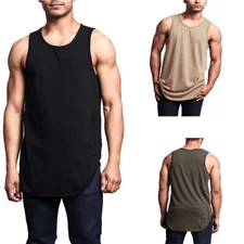 Men Solid Color Curved Hem Long Length Tank Top - Perfect for Summer Casual Wear