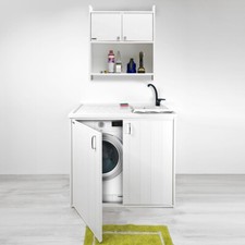 Mobile Coprilavatrice da Esterno 109 cm in Resina PVC 1 Anta e Lavello Incluso