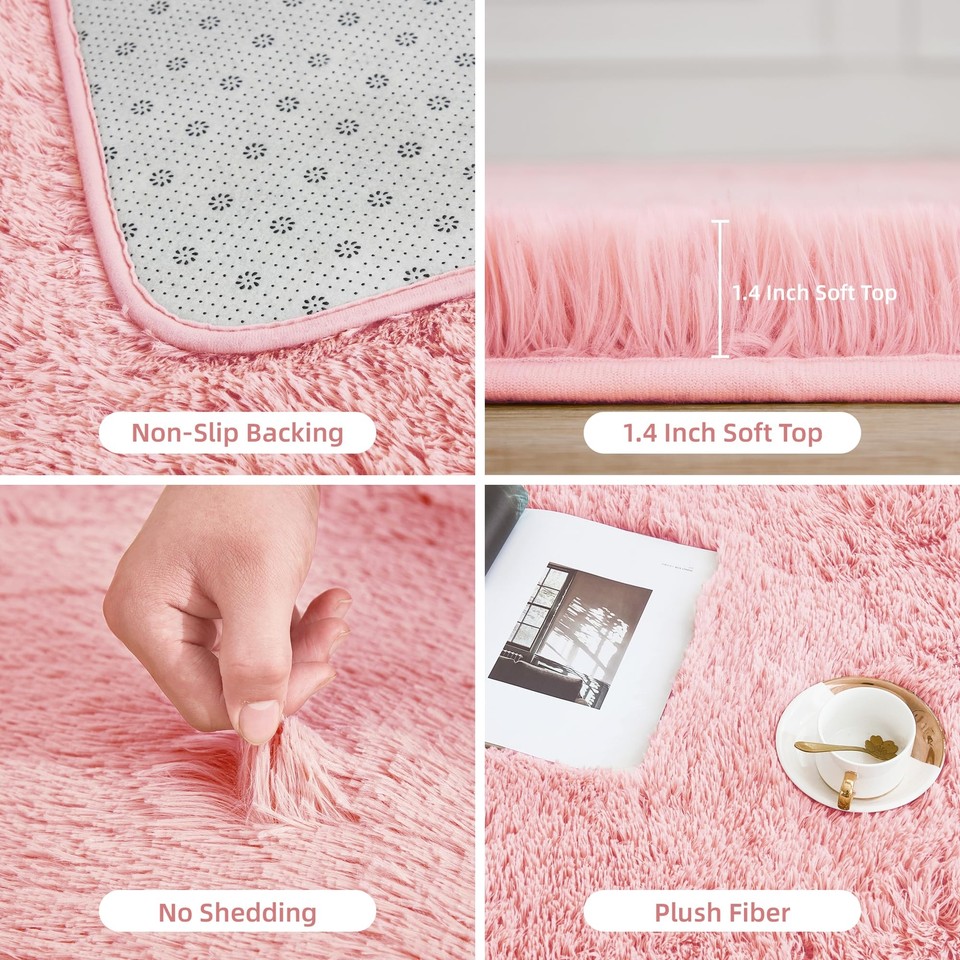 Litanika 4x4 Round Area Rug for Living Room Bedroom Pink Shag Circle