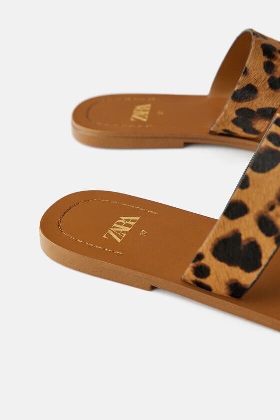 Zara SS19 Leather Flat Sandals With Leopard Print Straps 2636/001 - Main Image