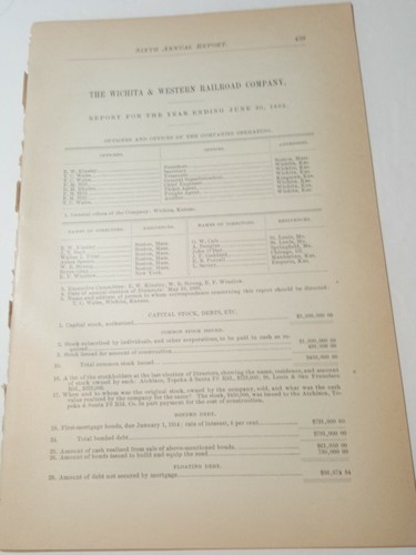 1888 railroad document OAKLEY & COLBY RAILWAY Thomas County Kansas train report