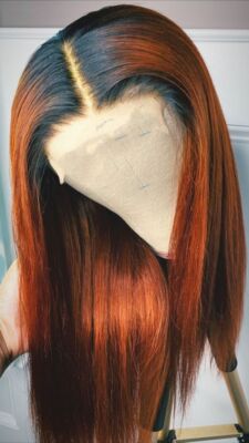 14” Black Roots-Copper Brown LaceFront Wigs Amazon.com : Ombre Copper Red V-Part Wig with Dark Roots  main image 2