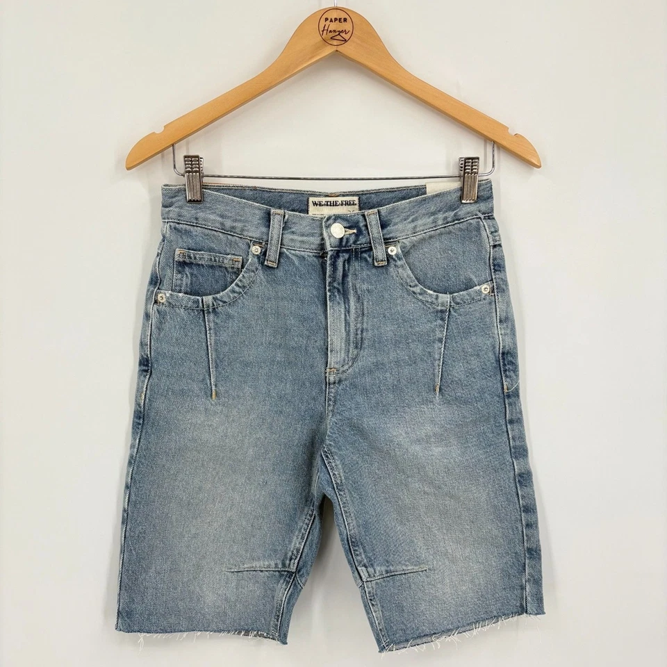 Nuevo sin etiquetas Free People Ghost Town Pantalón Corto Largo, Talla 25, Azul Bohemio Festival Bermudas