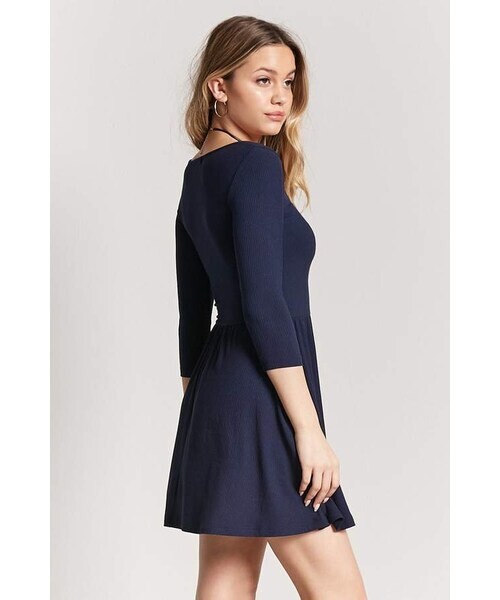 NWT FOREVER 21 Keyhole Scoop Neck Ribbed Empire Waist Fit & Flare Skater Dress S