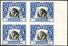 Liberia Stamps # 103 Proof Block Of 4 Monkey